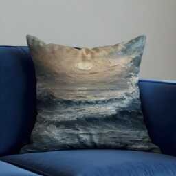 stormy Sea At Night Cushion Cover, Moody Ocean Waves Throw Pillow Moonlit Water Painting Nautical Coastal Decor, 18x18 & Custom Size - thumbnail 2