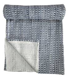 Diamond Hand Block Printed Kantha Quilt Handmade Cotton Bedspread - thumbnail 1