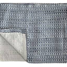 Diamond Hand Block Printed Kantha Quilt Handmade Cotton Bedspread - thumbnail 4