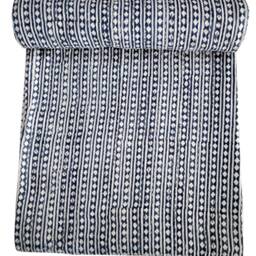 Diamond Hand Block Printed Kantha Quilt Handmade Cotton Bedspread - thumbnail 3