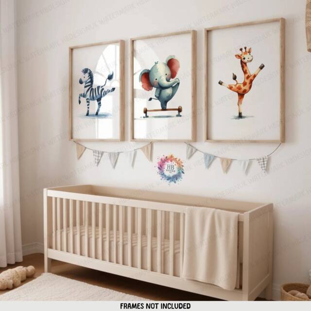 Kids Gymnastics Posters - Set Of 3 Prints - Animal Gymnast Boys Girls Bedroom Decor Nursery Gymnastic Wall Art Playroom Artwork Gift - image 1