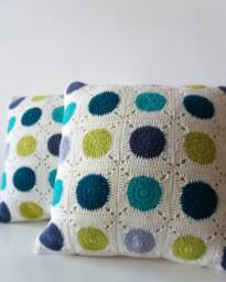 Dots Pillow, Fabric, Geometric Pillow Cover, Crochet Granny Square Crochet, Green Decorative