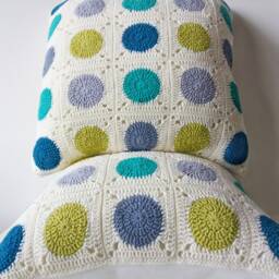 Dots Pillow, Fabric, Geometric Pillow Cover, Crochet Granny Square Crochet, Green Decorative - thumbnail 2