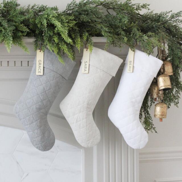 Christmas Stocking Personalized - Quilted Stockings Neutral Decor Custom Holiday Farmhouse - image 1