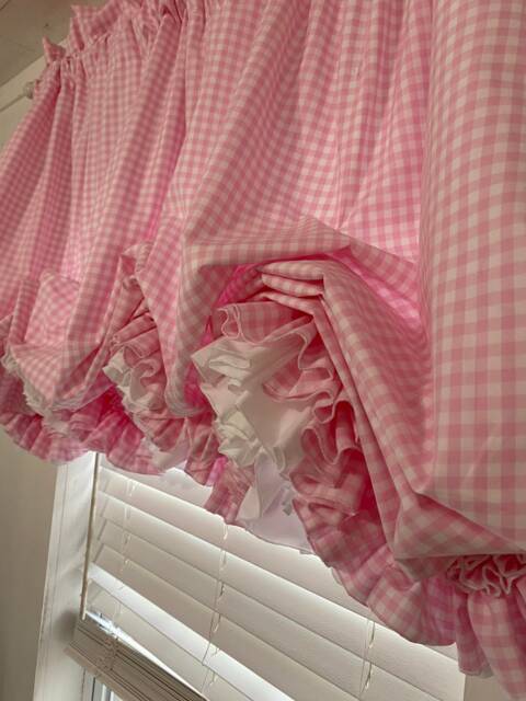 Pink Gingham Double Ruffle Balloon Curtain - image 1
