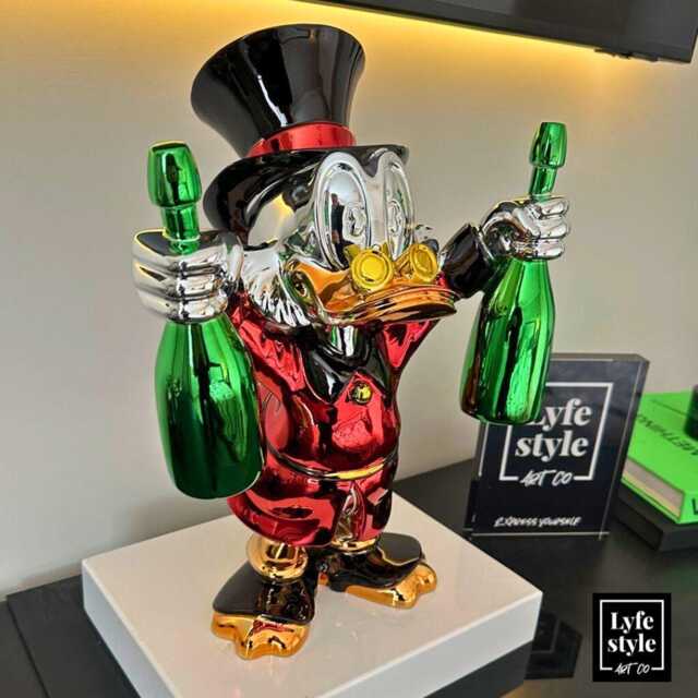 Red Chrome Money Duck Sculpture Pop Art Home Decor - 47cm - image 1