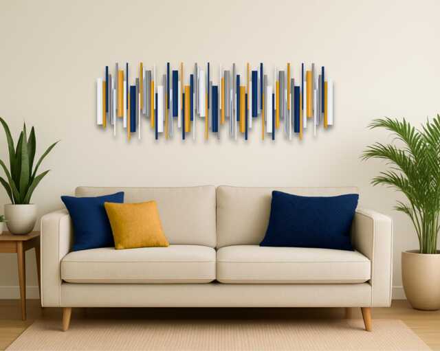 Ochre & Navy Blue Wall Art - Luxury Modern Wood Sculpture - image 1