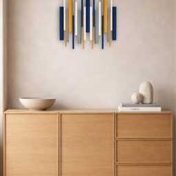 Ochre & Navy Blue Wall Art - Luxury Modern Wood Sculpture - thumbnail 3