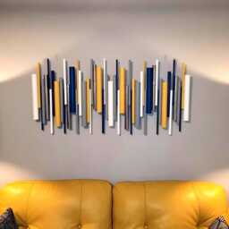 Ochre & Navy Blue Wall Art - Luxury Modern Wood Sculpture - thumbnail 2