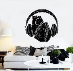 Wall Vinyl Music Headphones Heart Bedroom Guaranteed Quality Decal Mural Art 1571Dz - thumbnail 1