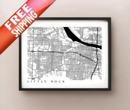 Little Rock Map - Black & White Wall Art - thumbnail 1
