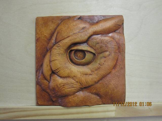 Screech Owl Portrait Wall Sculpture Picture Tile