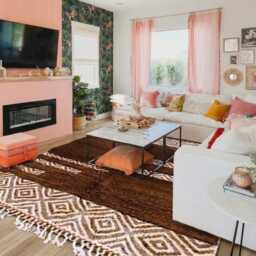 Brown & Cream Mixed Texture Moroccan Rug, Diamond Kilim & Shag Berber Carpet, Large Handmade Wool Modern Tribal Decor - thumbnail 3