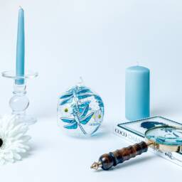 Teal Candle Holder, Dragonfly Decorative Candle, Unique Room Decor Gift - thumbnail 4