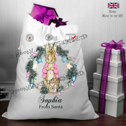 Flopsy Rabbit With Heart & Star Wreath Santa Christmas Sack - Personalized Personalised - thumbnail 2