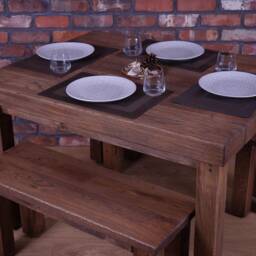 Hand-Crafted Oak Dining Table Set With 2 Benches - Rustic, Character Grade Terra Oil Finish - thumbnail 2