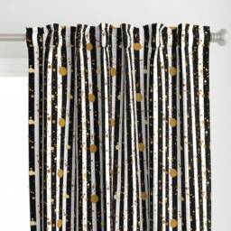 Glam Curtain Panel - Black & White Striped Stripes Paint Splatter Custom & Gold Look By Boldiehome - thumbnail 1
