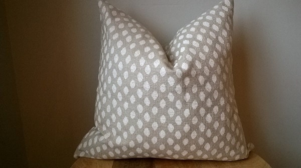 Designer Fabric Ikat Dot Spotted Pillow Cover Beige White Neutral Rustic Luxe Toss Cushion Throw Euro Sham Lumbar Solid Chic - image 1