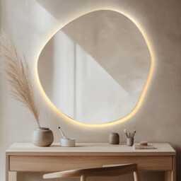 Asymmetrical Led Mirror, Stylish Illuminated Bedroom Mirror With Backlight, Amorphic Lights, Frameless - thumbnail 3