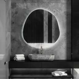 Asymmetrical Led Mirror, Stylish Illuminated Bedroom Mirror With Backlight, Amorphic Lights, Frameless - thumbnail 2
