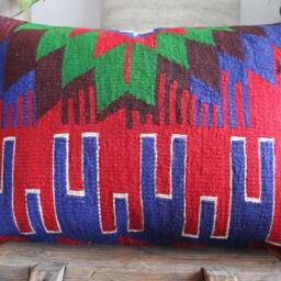 4060cm - 1624In Handwoven Vintage Kilim Cover - Vibrant Red Green Blue Slitweave - thumbnail 2