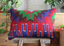 4060cm - 1624In Handwoven Vintage Kilim Cover - Vibrant Red Green Blue Slitweave