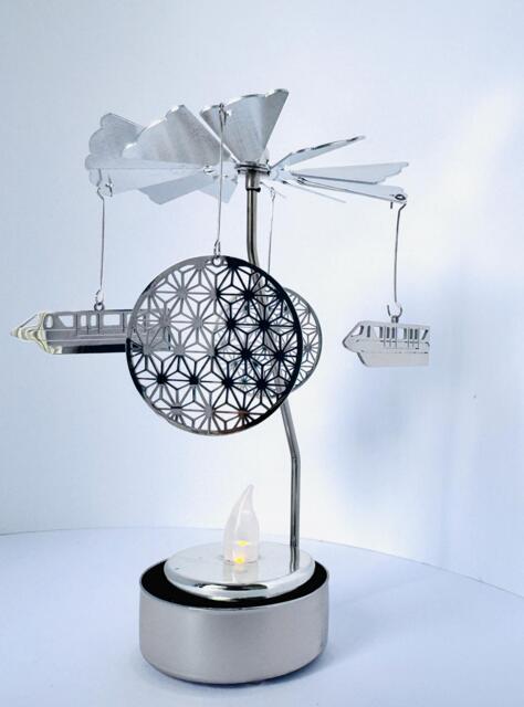 Experimental Prototype Community Of Tomorrow Monorail & Golf Ball Earth Tea Light Candle Spinner Silver - image 1