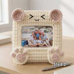 Personalized Cute Animal Crochet Photo Frame, Handmade Picture Custom Decor, Nursery Keepsake Gift, Baby Room Decor - thumbnail 3
