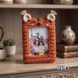 Personalized Cute Animal Crochet Photo Frame, Handmade Picture Custom Decor, Nursery Keepsake Gift, Baby Room Decor - thumbnail 2