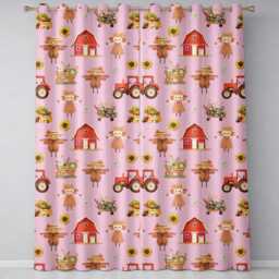 Cute Scarecrow Barn Sunflower Farm Blush Pink Background Seamless Pattern Readymade Eyelet Ring Top Thermal 100% Blackout Curtains - thumbnail 2