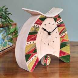 Handmade Pottery Large Mantel Clock Burgundy & Green Triangle Design With Pendulum - thumbnail 2