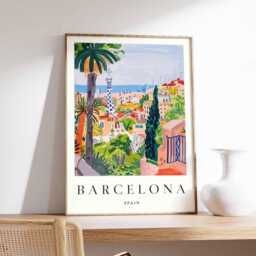 Barcelona Cityscape Poster Spain Travel Art Print - thumbnail 1