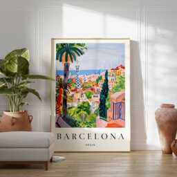 Barcelona Cityscape Poster Spain Travel Art Print - thumbnail 2