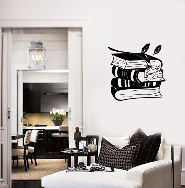 Books Vinyl Wall Decal Rose Reading Room Library Book Shop Interior Stickers Mural - #2883Di - image 1