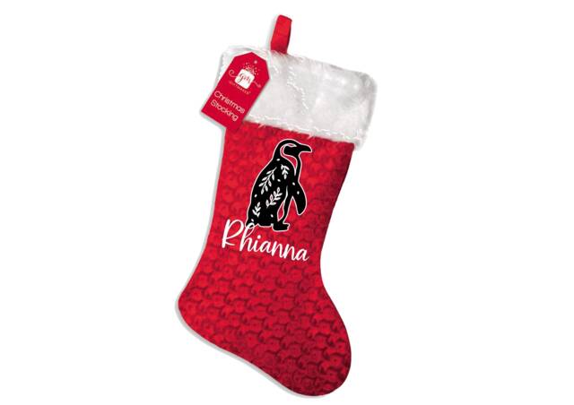 Personalised Familly Christmas Snowflake Xmas Stocking Set Your Name Or Tex Kids Adults Pets Cat Dog Paw Print - Penguin