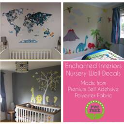 Pink Flamingo Wall Decal, Watercolor Jungle Leaves, Removable Fabric - thumbnail 3