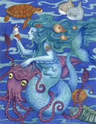 Mermaid Art Print Ocean Sealife Illustration - thumbnail 1