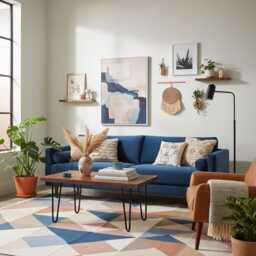 Handwoven Wool Kilim Rug Geometric Flatweave, Scandinavian Decor - thumbnail 3