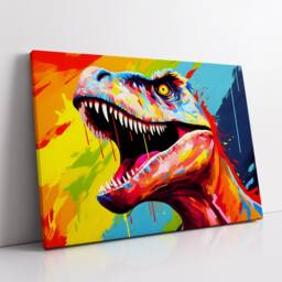 Colorful Tyrannosaurus Rex Dinosaur Oil Painting Paint Splatter Style Wall Art Framed Canvas Poster Print Home Living Room Decor Fun Gift - thumbnail 2