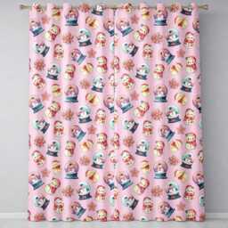 Snowman Snow Globe Poinsettia Christmas On Soft Pink Background Seamless Readymade Eyelet Ring Top Thermal 100% Blackout Curtains - thumbnail 2