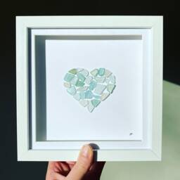 Blue Sea Glass Heart Picture - Framed Wall Art Handmade in Cornwall - thumbnail 3