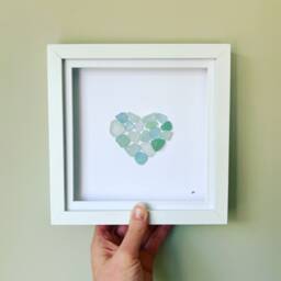 Blue Sea Glass Heart Picture - Framed Wall Art Handmade in Cornwall - thumbnail 2