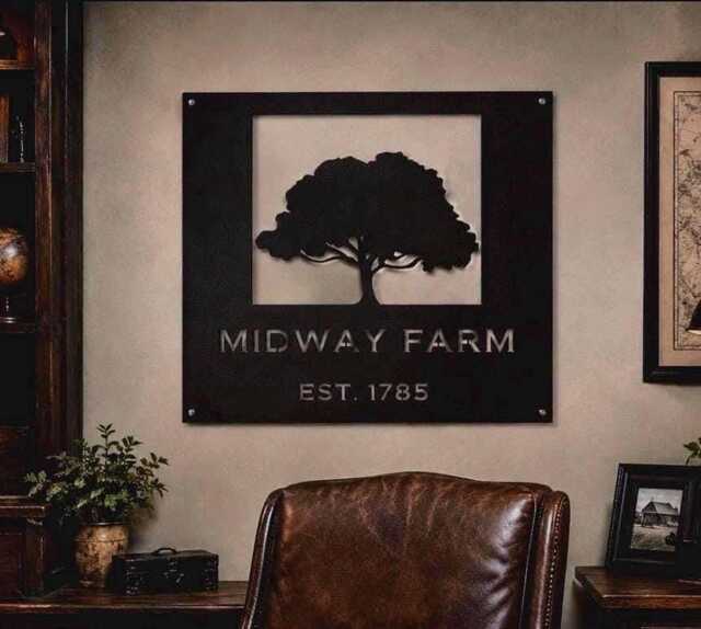 Personalized Metal Tree Business Sign Custom Wall Art Family Name Monogram Steel Outdoor Yard Farm Laser Cut Signs - image 1