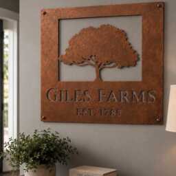 Personalized Metal Tree Business Sign Custom Wall Art Family Name Monogram Steel Outdoor Yard Farm Laser Cut Signs - thumbnail 3