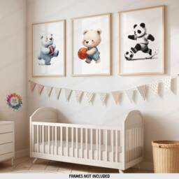 Animal Sports Nursery Posters - Set Of 3 Prints - Boys Girls Bedroom Decor Kids Sport Wall Art Baby Boy Playroom Artwork Girl Gift - thumbnail 1