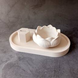 Concrete Tray Gift Set Lotus Candle Holder & Ring - thumbnail 2
