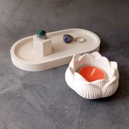 Concrete Tray Gift Set Lotus Candle Holder & Ring - thumbnail 3