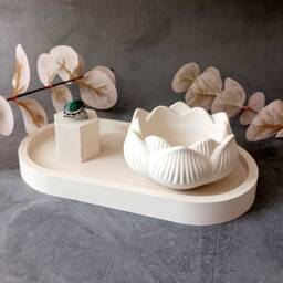 Concrete Tray Gift Set Lotus Candle Holder & Ring - thumbnail 1