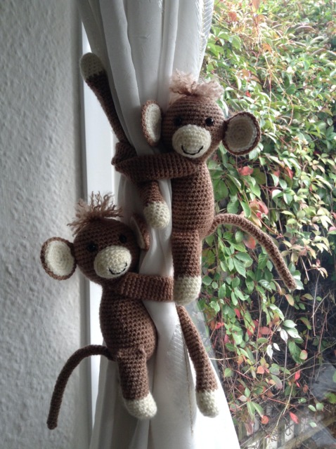 Crochet Monkey Curtain Tiebacks, Nursery Decor, Baby Shower Gift - image 1