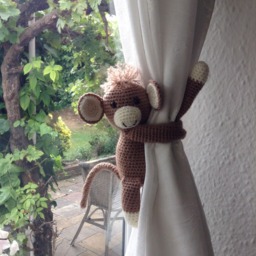 Crochet Monkey Curtain Tiebacks, Nursery Decor, Baby Shower Gift - thumbnail 2